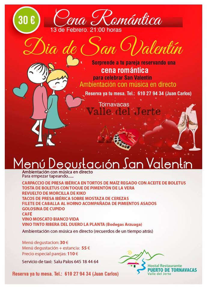 Cena Romántica de San Valentín en Hostal Puerto de Tornavacas
